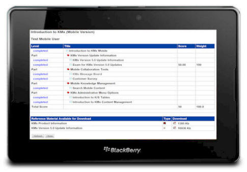KMxMobile Course Outline on the Blackberry Playbook